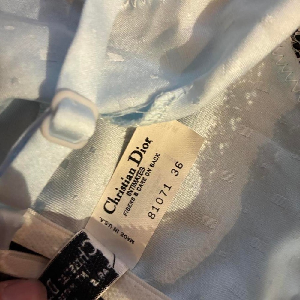Vintage Christian Dior Pastel Blue Satin Lace Triangle Bralette Coquette - Picture 5 of 5